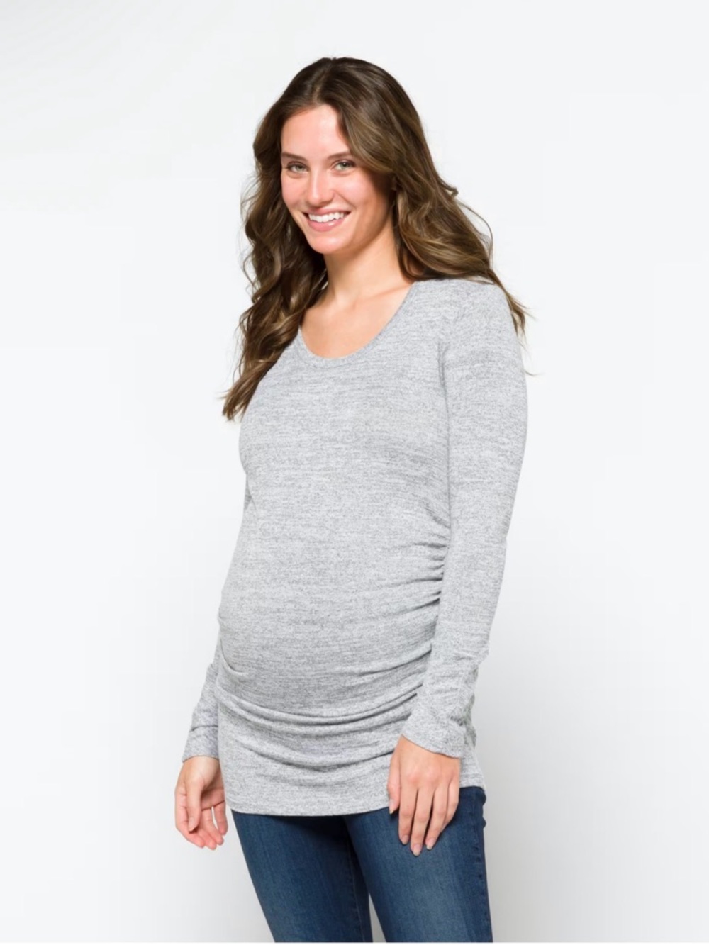 Market & Spruce Heather Gray Scoop Neck Long Sleeve Top